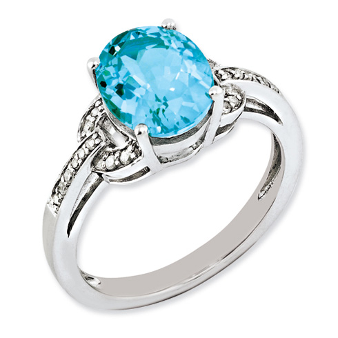 3.25 ct Sterling Silver Diamond and Light Swiss Blue Topaz Ring
