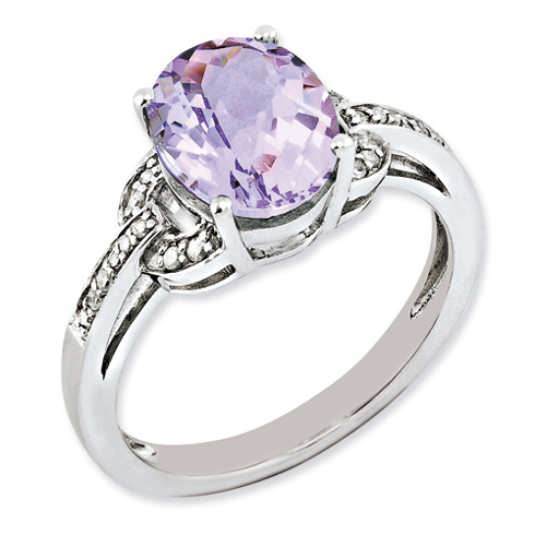 2.4 ct Oval Pink Quartz Ring with Diamonds Sterling Silver
