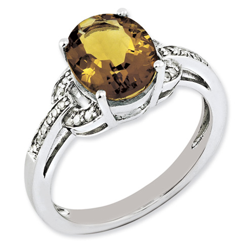 2.4 ct Oval Whiskey Quartz Ring with Diamonds Sterling Silver