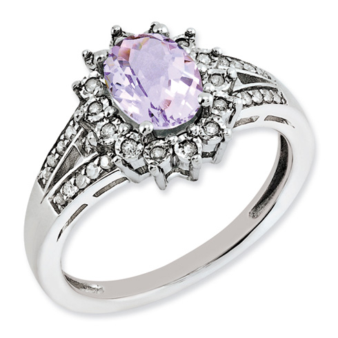 1.1 ct Sterling Silver Diamond and Pink Quartz Ring
