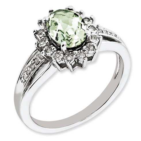 1.1 ct Sterling Silver Diamond and Green Quartz Ring