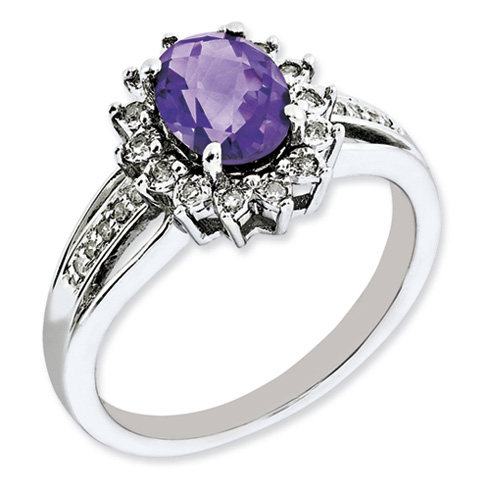 1.05 ct Sterling Silver Diamond and Amethyst Ring