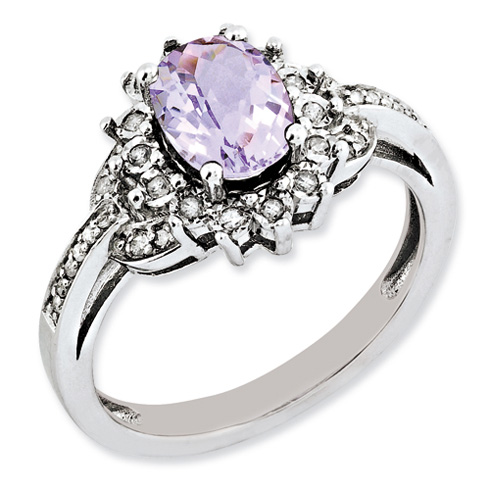 1.1 ct Sterling Silver Diamond and Pink Quartz Ring