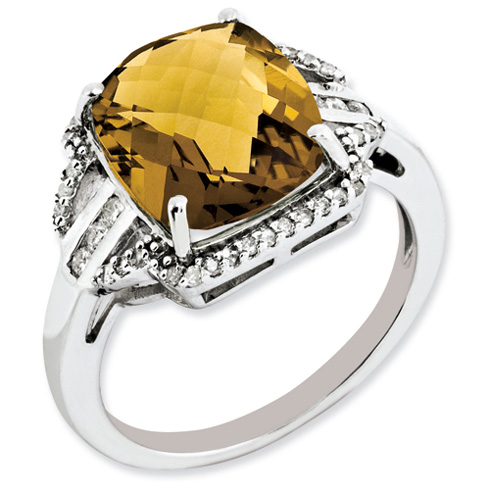 5.45 ct Whiskey Quartz Ring Diamond Accents Sterling Silver