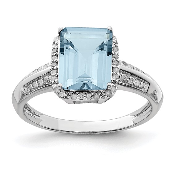 Sterling Silver 3 ct Light Swiss Blue Topaz Halo Ring with Diamonds