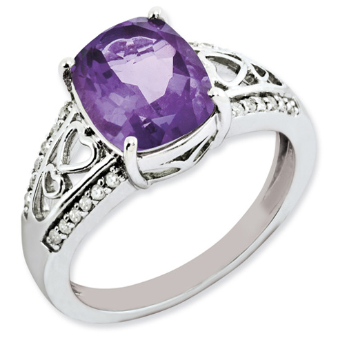 2.75 ct Sterling Silver Amethyst and Diamond Ring