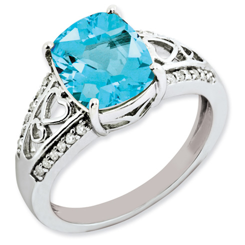 Sterling Silver 3.1 ct Diamond Light Swiss Blue Topaz Ring with Hearts