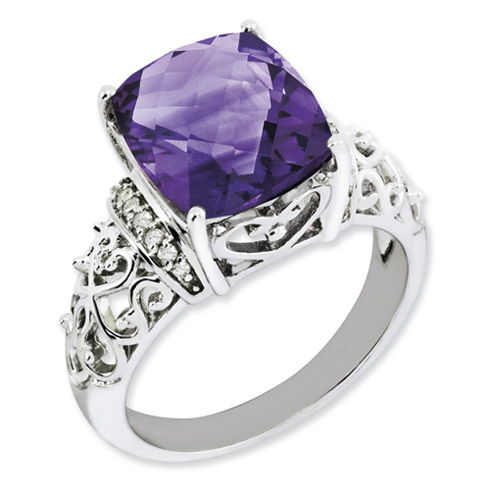5.45 ct Sterling Silver Amethyst and Diamond Ring