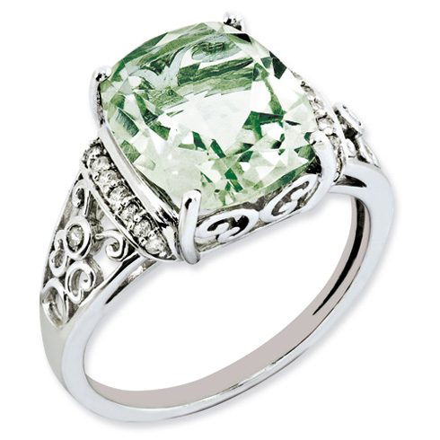 5.45 ct Sterling Silver Diamond and Green Quartz Ring