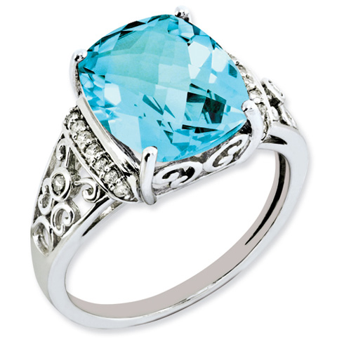 7 ct Sterling Silver Diamond and Light Swiss Blue Topaz Ring
