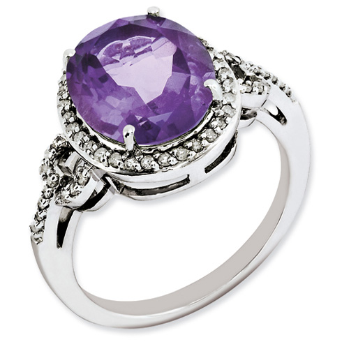 4.55 ct Sterling Silver Amethyst and Diamond Ring