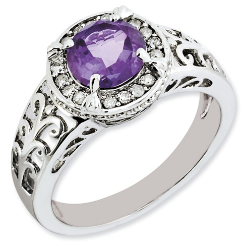 1.1 ct Sterling Silver Amethyst and Diamond Ring