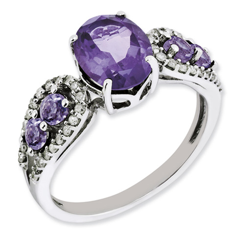 1.6 ct Sterling Silver Amethyst and Diamond Ring