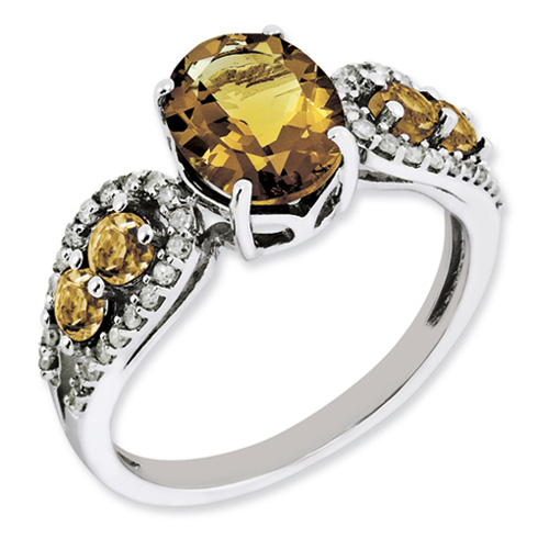 2.16 ct Sterling Silver Whiskey Quartz and Diamond Ring