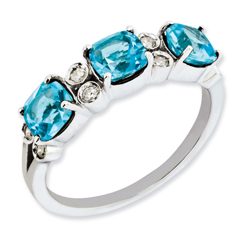 1.95 ct Sterling Silver Diamond and Light Swiss Blue Topaz Ring