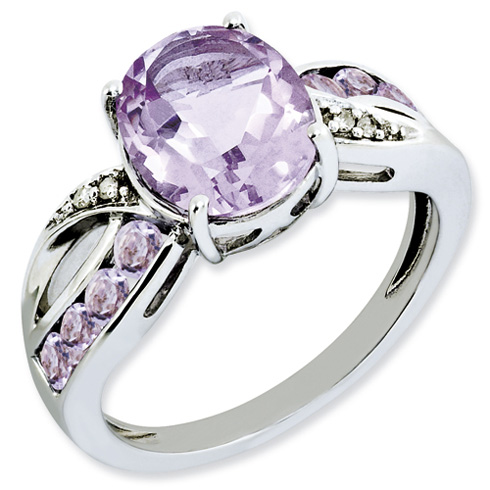 Sterling Silver 2.88 ct Oval Pink Amethyst Ring with Diamond Accents