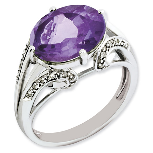 Sterling Silver 4.25 ct Amethyst and Diamond Ring Curved Shank