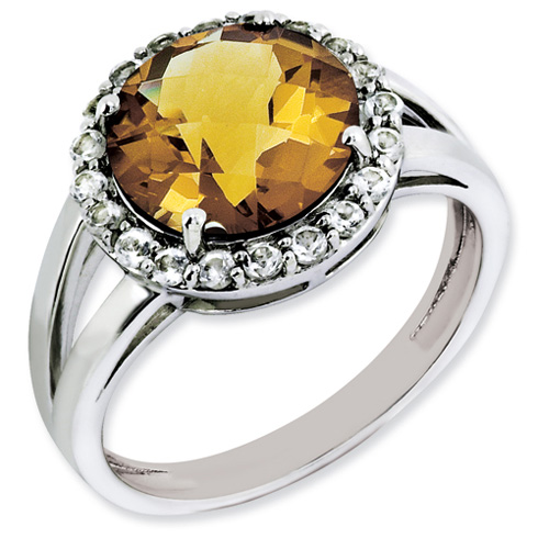 3.4 ct Whiskey Quartz Briolette Ring with Diamonds Sterling Silver