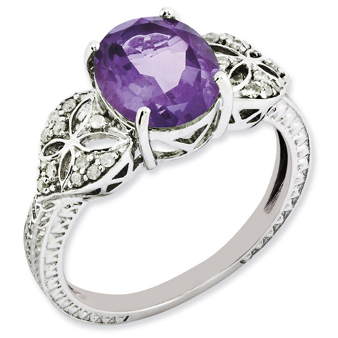 2.4 ct Sterling Silver Amethyst and Diamond Ring