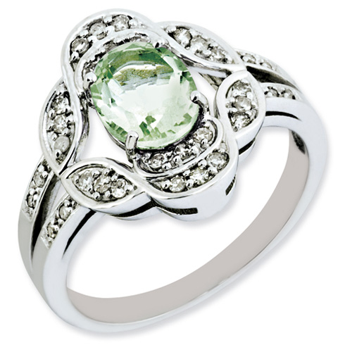 1.1 ct Sterling Silver Diamond and Green Quartz Ring