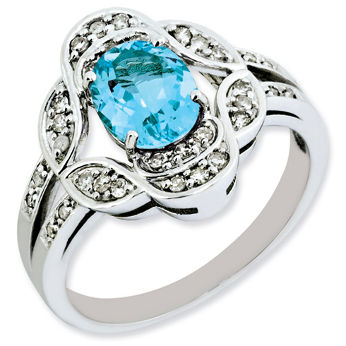 1.35 ct Sterling Silver Diamond and Light Swiss Blue Topaz Ring