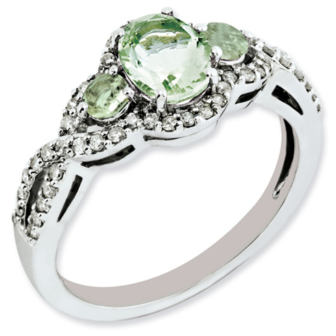0.8 ct Sterling Silver Green Quartz and Diamond Ring