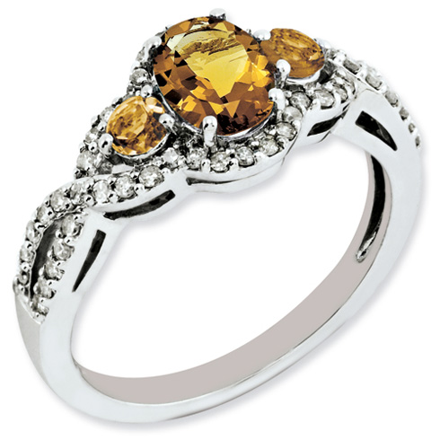 1.02 ct Sterling Silver Whiskey Quartz and Diamond Ring