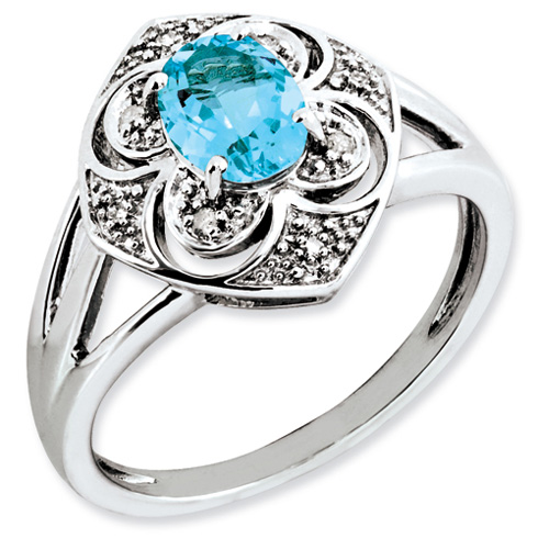 1 ct Sterling Silver Diamond and Light Swiss Blue Topaz Ring