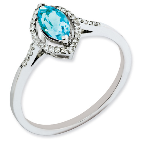 0.7 ct Sterling Silver Diamond Marquise Light Swiss Blue Topaz Ring