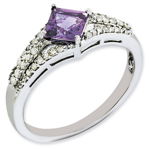 0.55 ct Sterling Silver Diamond and Amethyst Ring