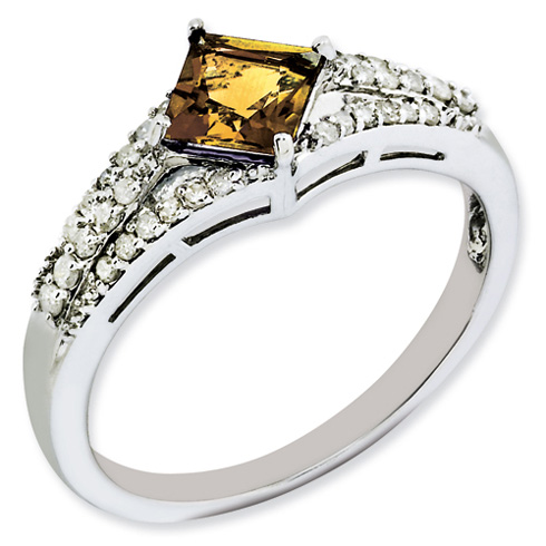 0.55 ct Sterling Silver Whiskey Quartz and Diamond Ring