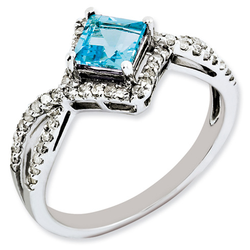 0.7 ct Sterling Silver Diamond and Light Swiss Blue Topaz Ring