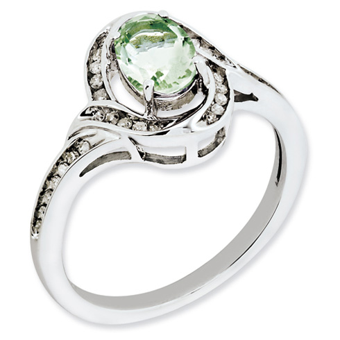 0.8 ct Sterling Silver Green Quartz and Diamond Ring