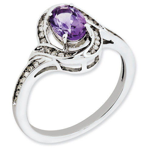 0.75 ct Sterling Silver Diamond and Amethyst Ring