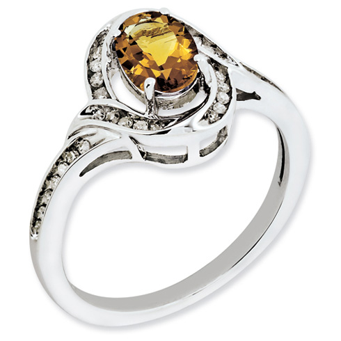 0.8 ct Whiskey Quartz and Diamond Ring Sterling Silver