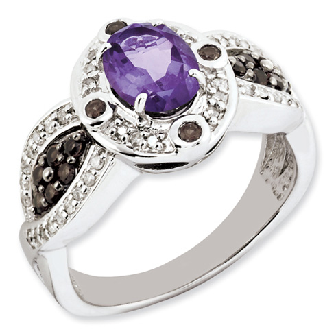 1.05 ct Sterling Silver Amethyst and Smokey Quartz and Diamond Ring