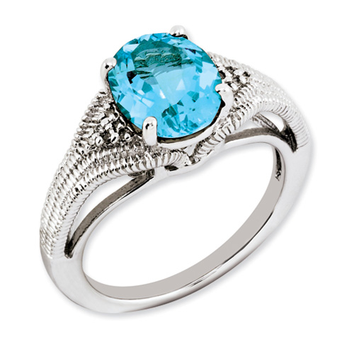 3.25 ct Sterling Silver Light Swiss Blue Topaz and Diamond Ring
