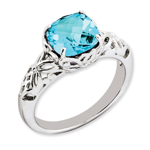 Sterling 2.7 ct Silver Light Swiss Blue Topaz Floral Ring