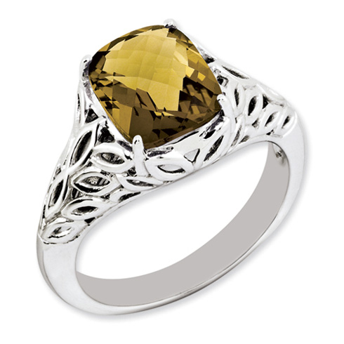 2.96 ct Sterling Silver Whiskey Quartz Ring with Leaves