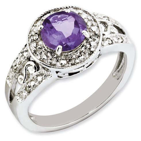1.1 ct Sterling Silver Amethyst and Diamond Ring