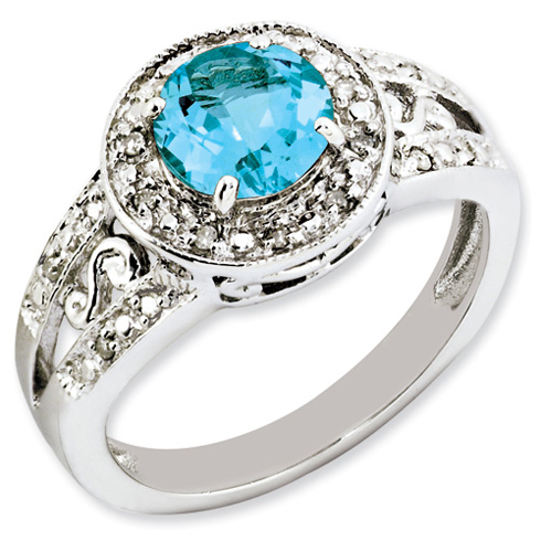 1.6 ct Sterling Silver Light Swiss Blue Topaz and Diamond Ring