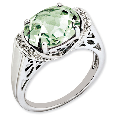4.55 ct Sterling Silver Green Quartz and Diamond Ring