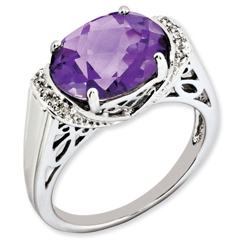 4.55 ct Sterling Silver Amethyst and Diamond Ring