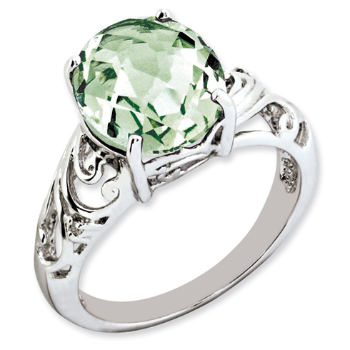 4.55 ct Sterling Silver Green Quartz and Diamond Ring
