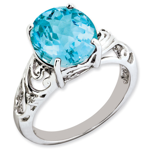 6 ct Sterling Silver Light Swiss Blue Topaz and Diamond Ring