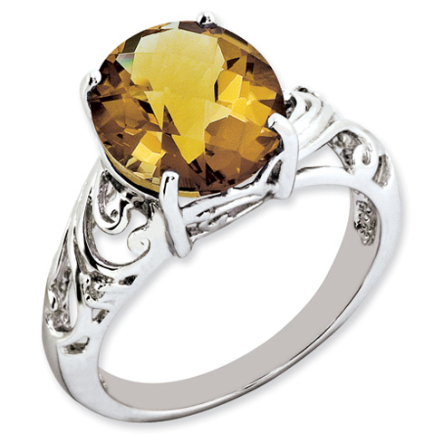 4.55 ct Sterling Silver Whiskey Quartz and Diamond Ring