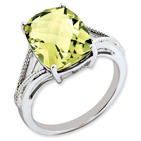 Sterling Silver 6.55 ct Lemon Quartz Ring with Rope Texture