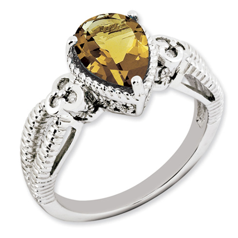 1.72 ct Sterling Silver Whiskey Quartz and Diamond Ring