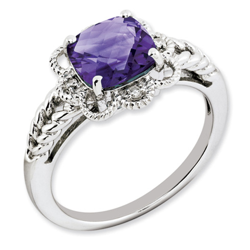 2.15 ct Sterling Silver Amethyst and Diamond Ring Woven Design