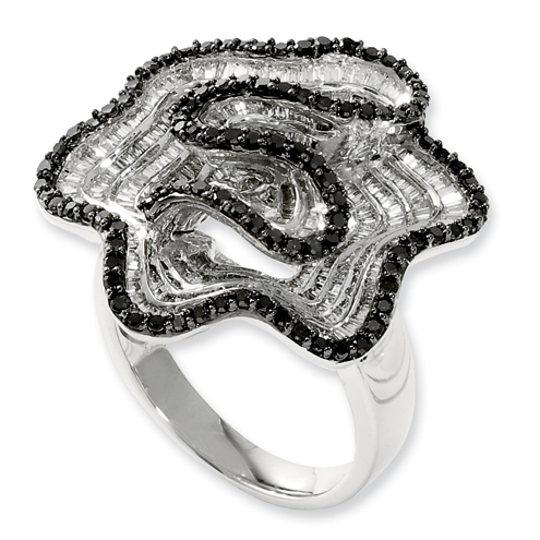 2.5 Ct Sterling Silver Black and White Diamond Ring